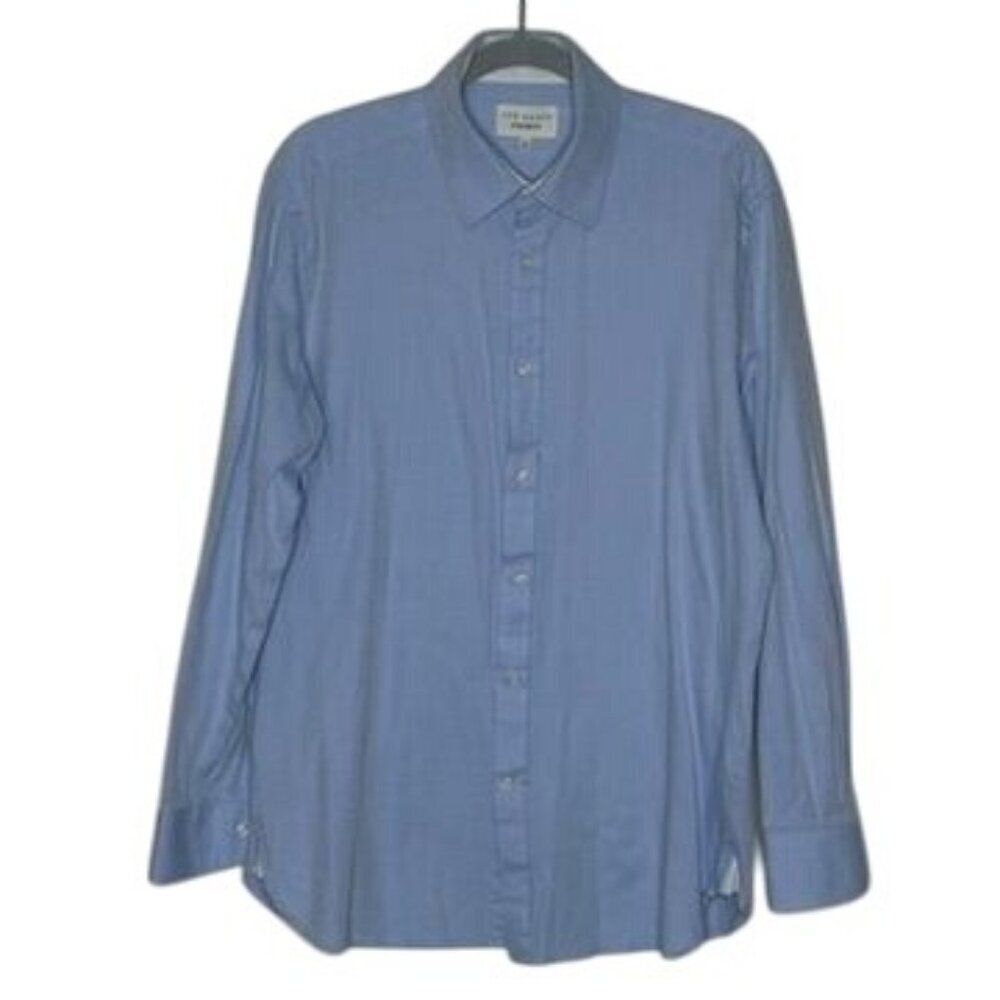 Ted Baker Endurance Mens Blue Button-Up Dress Shirt Size L 16 Stretch Office